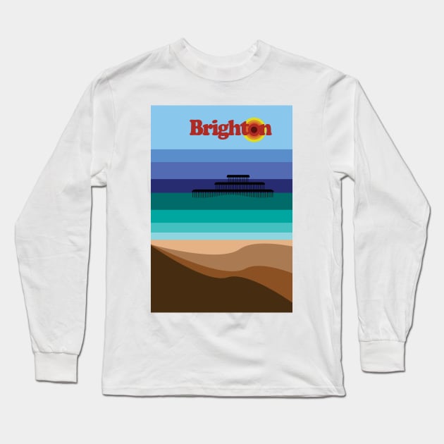 Brighton Beach and West Pier, Sussex Coast Art Long Sleeve T-Shirt by McNutt